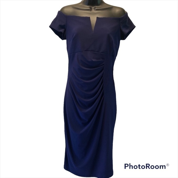 𝅺xscape Off the Shoulder Sheath Dress NWT Size 8 - Picture 2 of 13